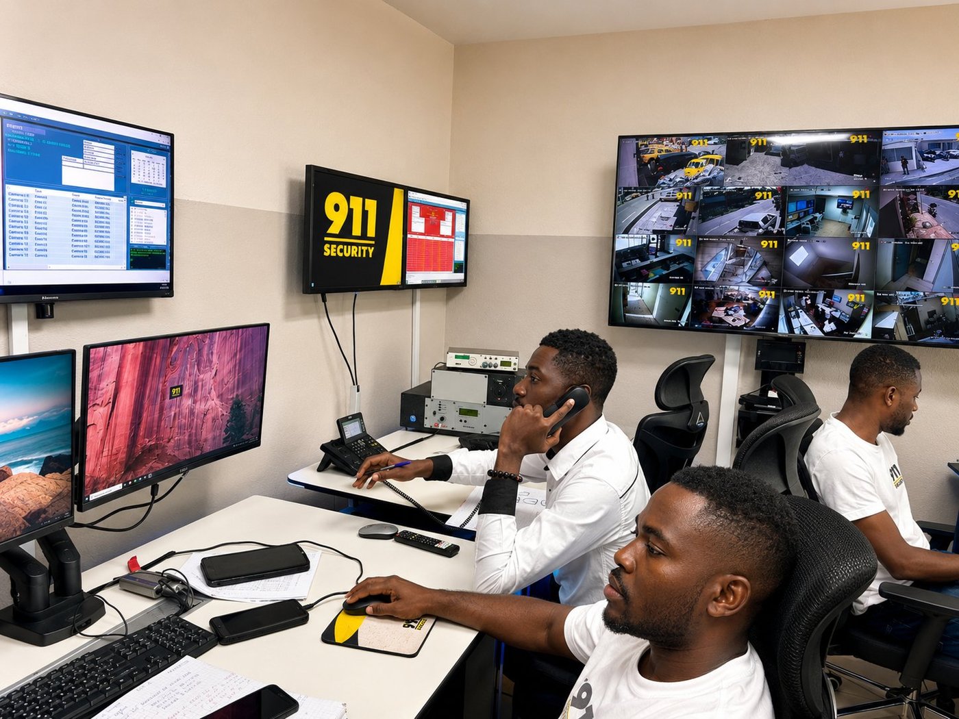 Opérateurs de télésurveillance 911 SECURITY traitant les alarmes